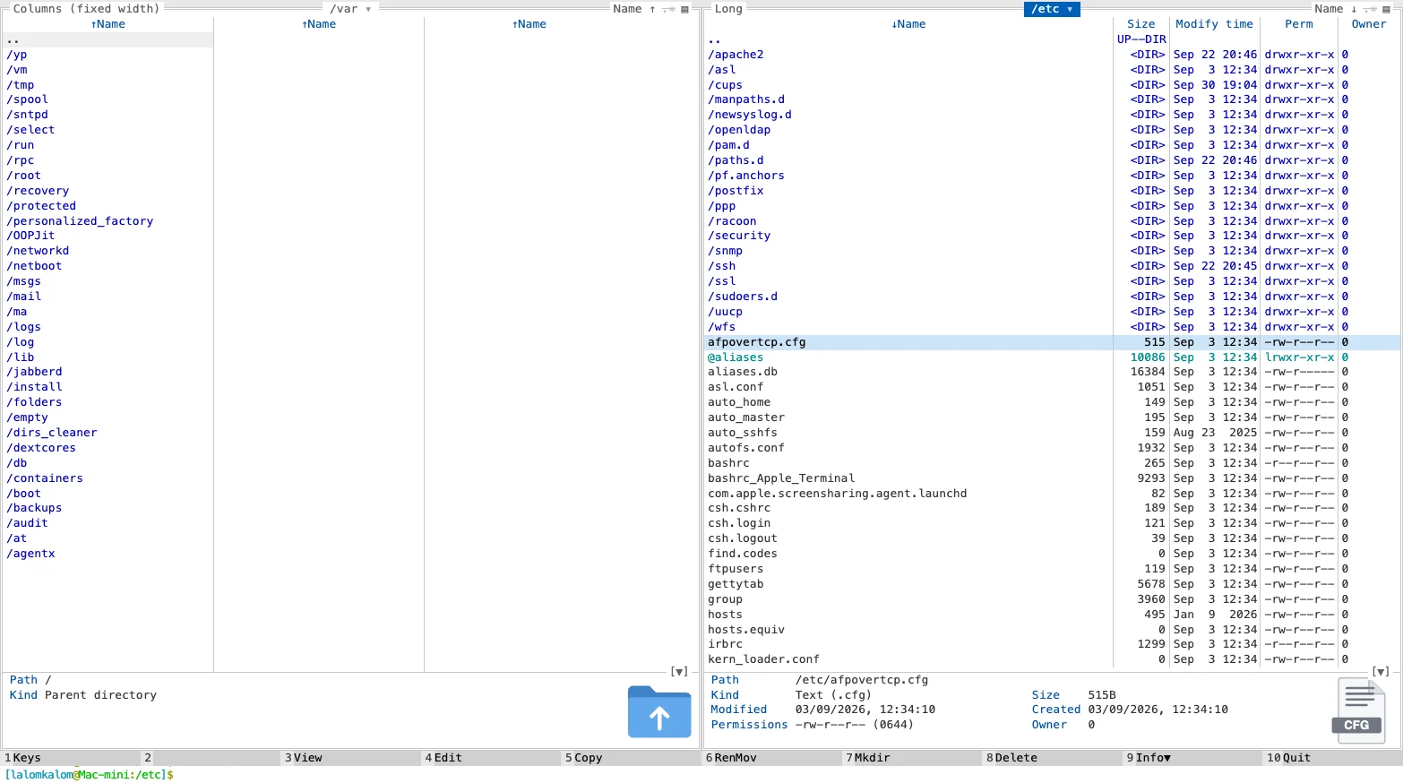 Fixed-width columns and the Long mode with permissions