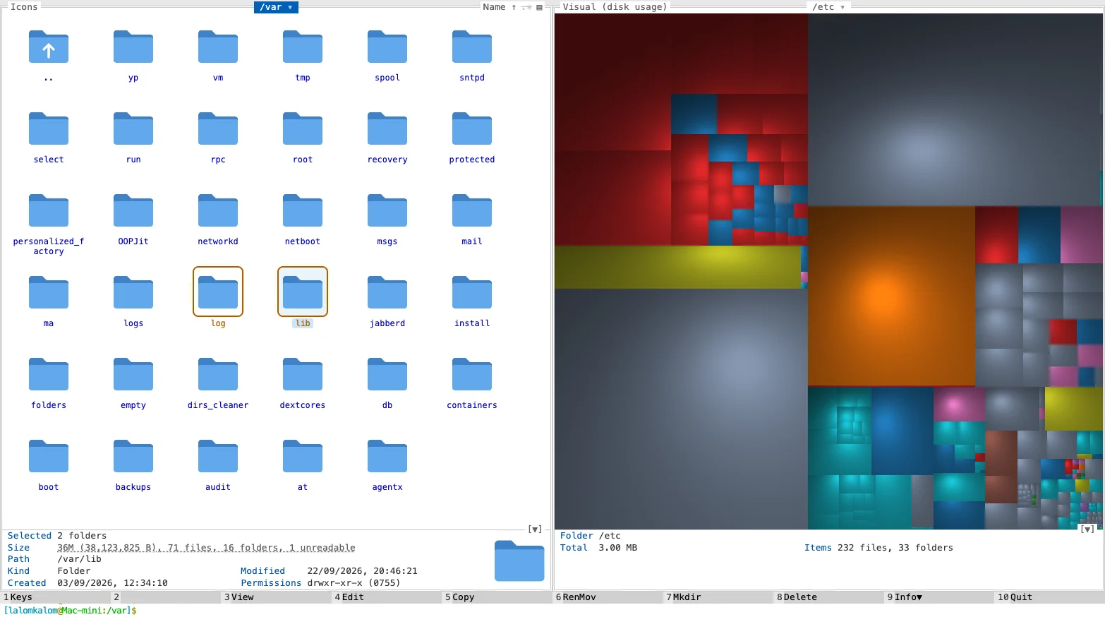 Icons view and the Visual disk usage treemap